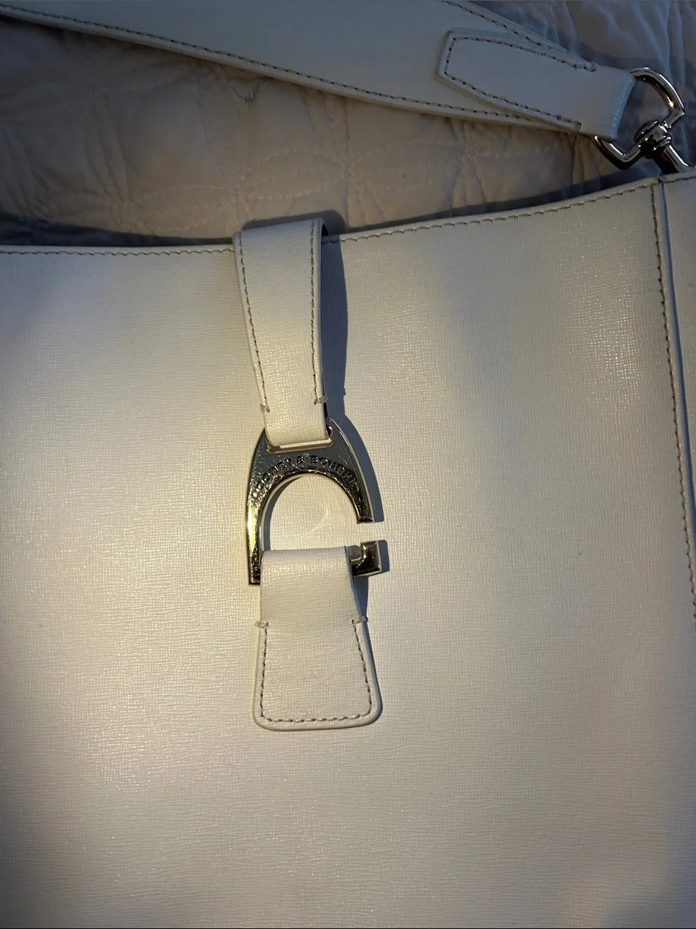 Dooney & Bourke White Leather Shoulder Bag with Silver Buckle Detail